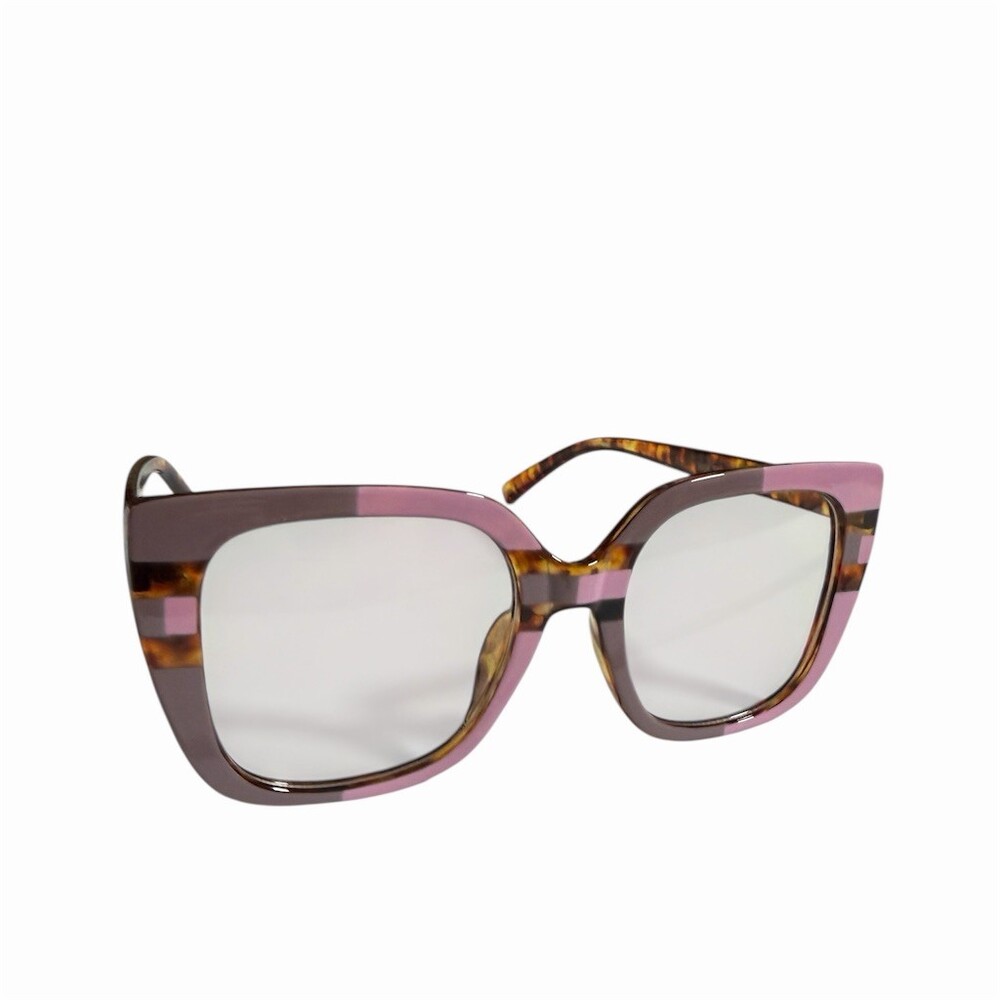 Oversized Square Cat-Eye Fashion Glasses Pink/Mauve Tortoise Stripe - Picture 2 of 16